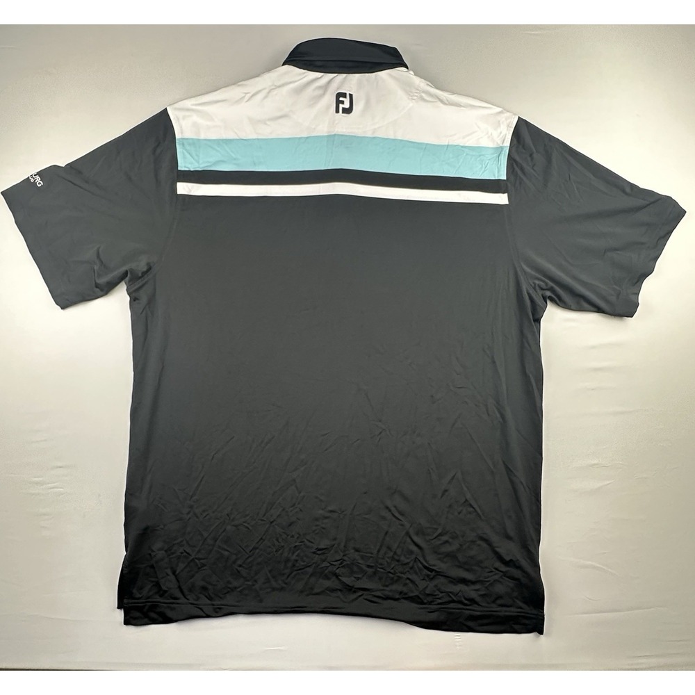 FootJoy FJ Performance Golf Polo Shirt Men's XL Striped Black Blue White Stretch - Picture 3 of 6